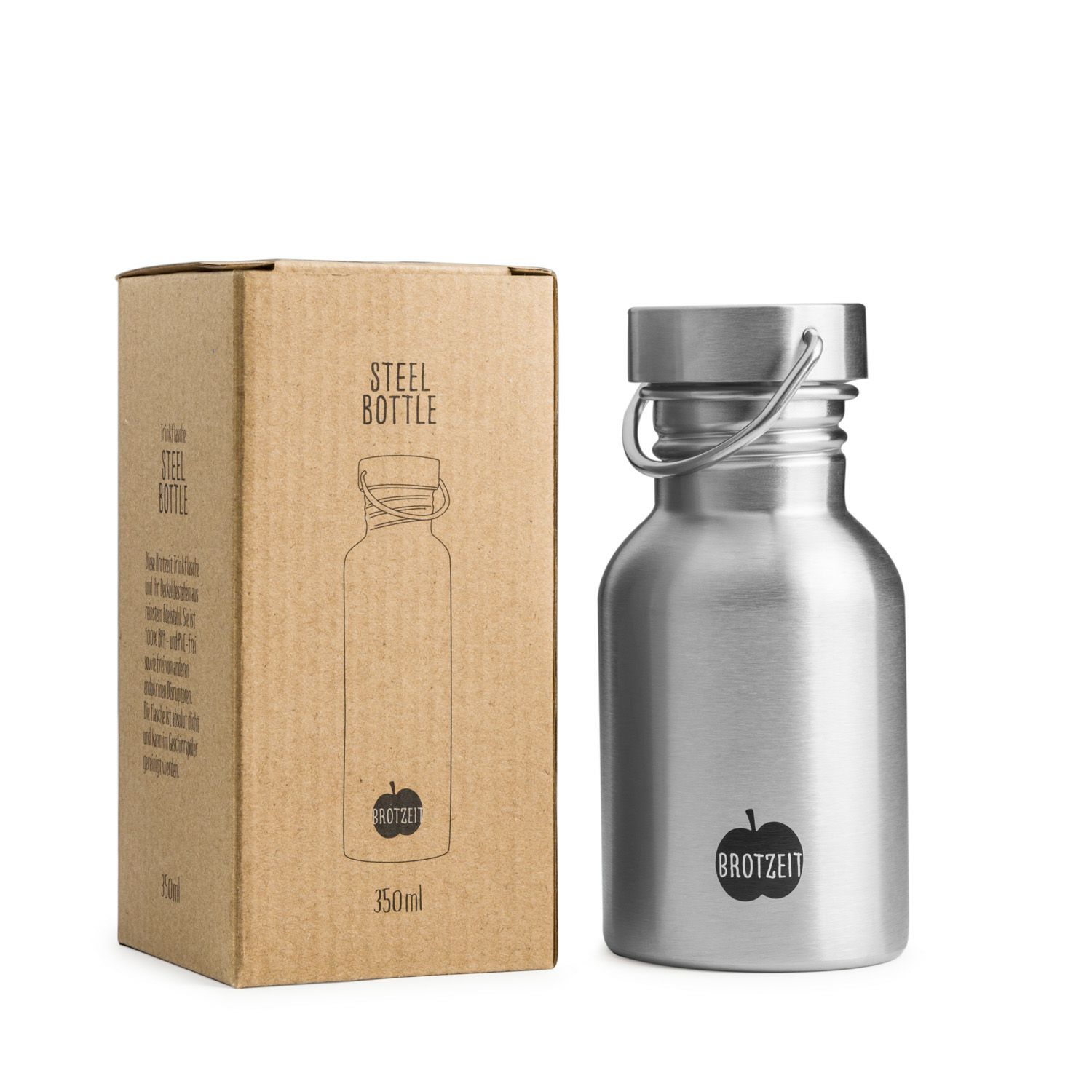 Brotzeit Edelstahl Trinkflasche  350ml, Höhe 15cm