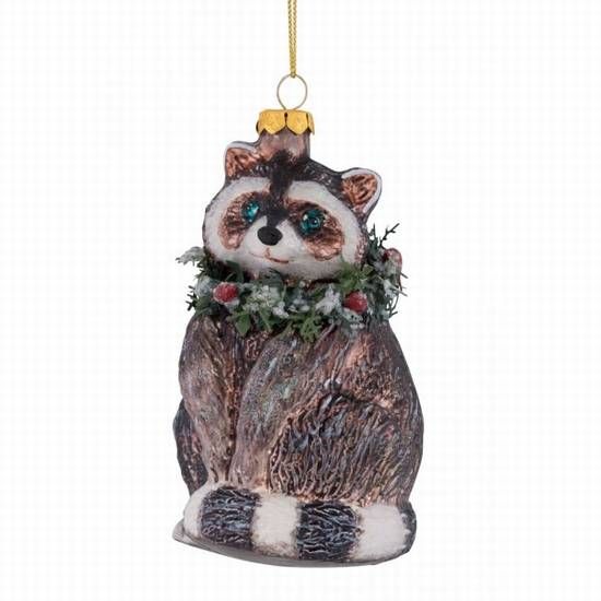 Christbaumschmuck Waschbär mit Kranz