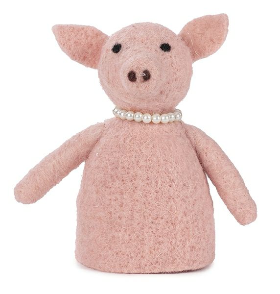 Filz Eierwärmer Schweinchen mit Perlenkette