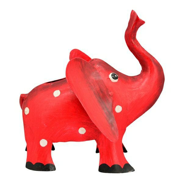 Spardose Elefant Kanu rot/weiß