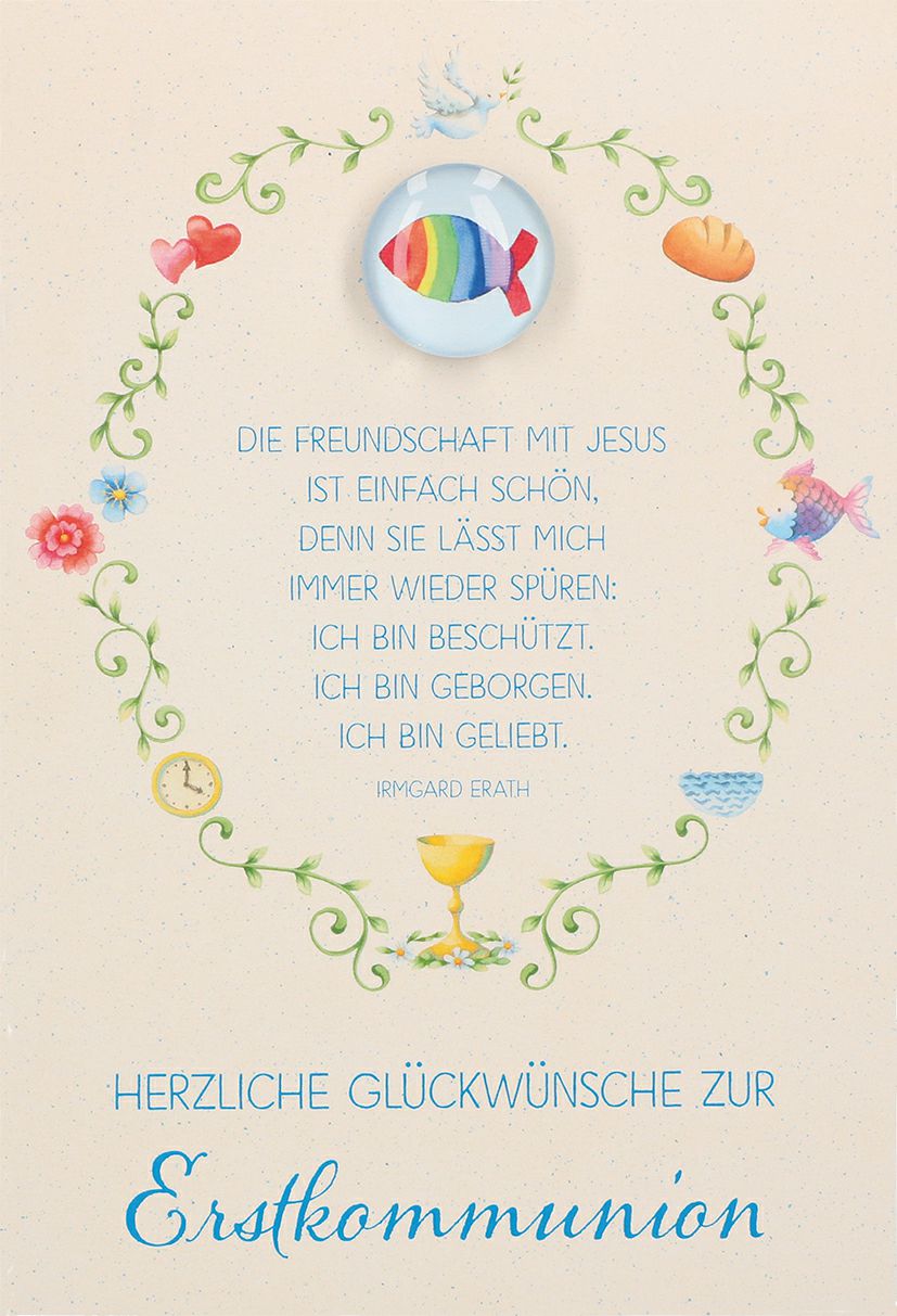 Karte zur Erstkommunion Fisch mit Glasmagnet
