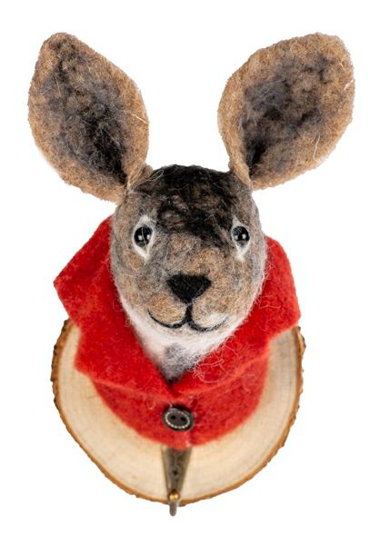 Filz-Kleiderhaken Hase mit roter Jacke