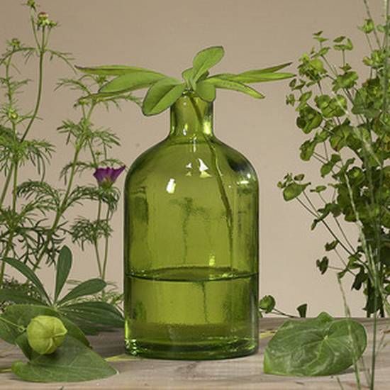 Glasflasche Retro, flaschengrün hell groß