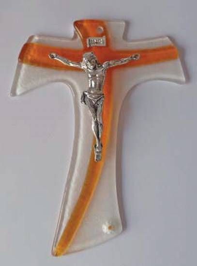 Glaskreuz Orange mit Blume