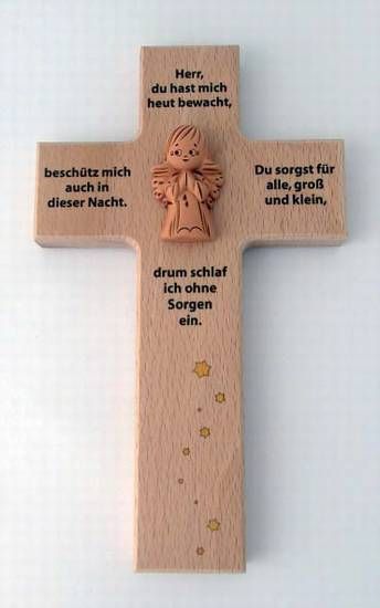 Holzkreuz mit Ton-Engel