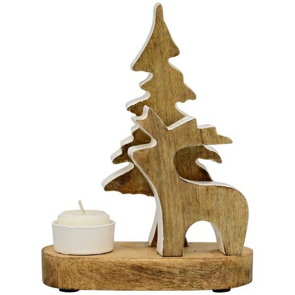 Holz-Kerzenhalter Dost Hirsch mit Tanne