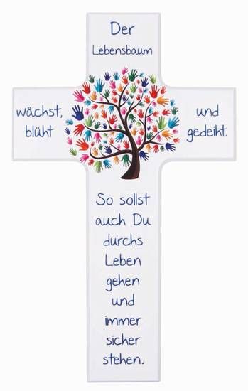 Kinderkreuz Lebensbaum weiß lackiert 20 x 12 cm