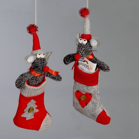 Maus Socke-Loui Rote Socke mit Tannenbaum