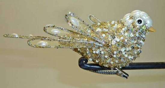 Perlen-Vogel champagne 10 cm