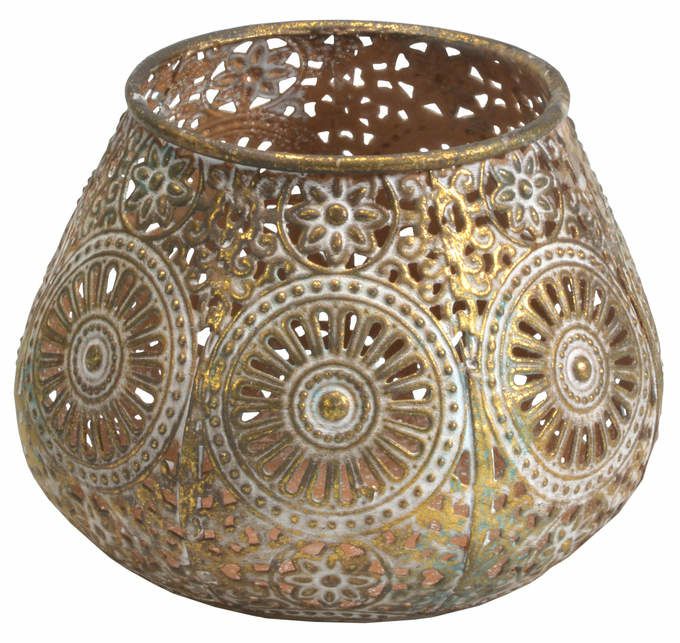 Windlicht rund creme-gold