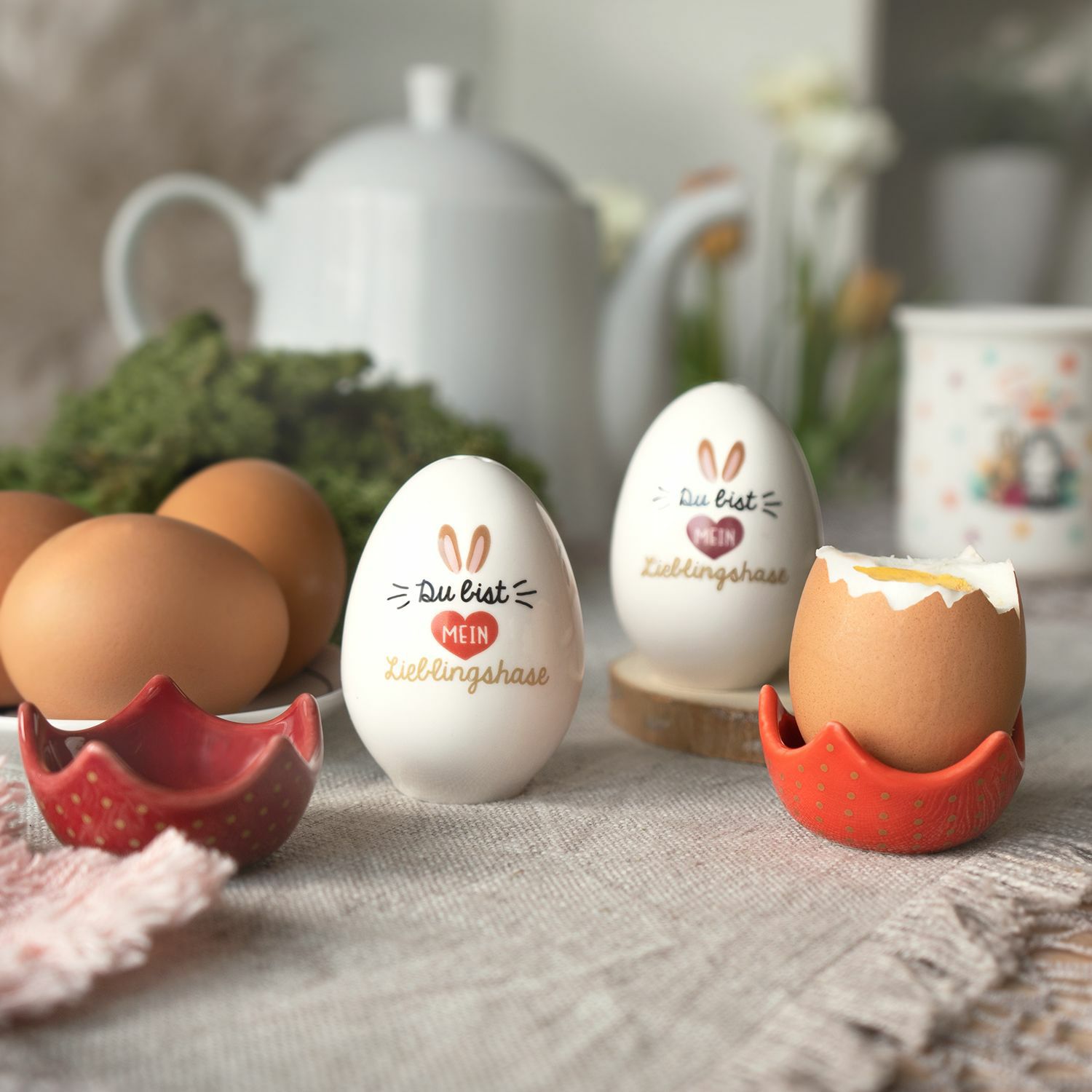 Eierbecher Gewürzstreuer Set Lieblingshase