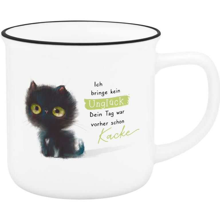 Emaille-Optik Tasse schwarze Katze