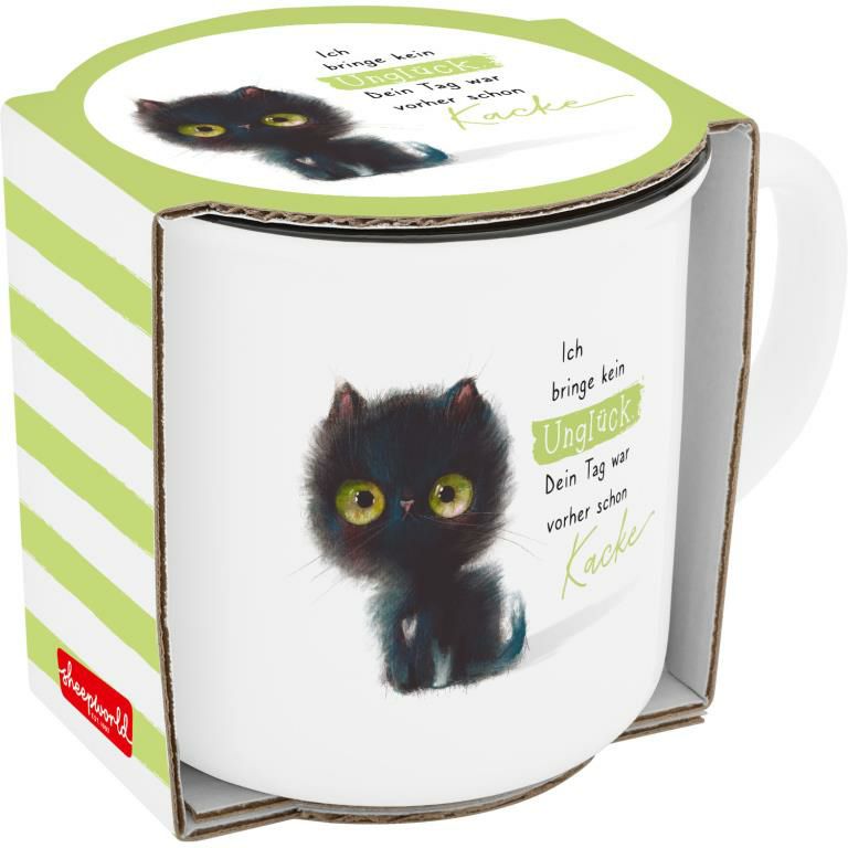 Emaille-Optik Tasse schwarze Katze