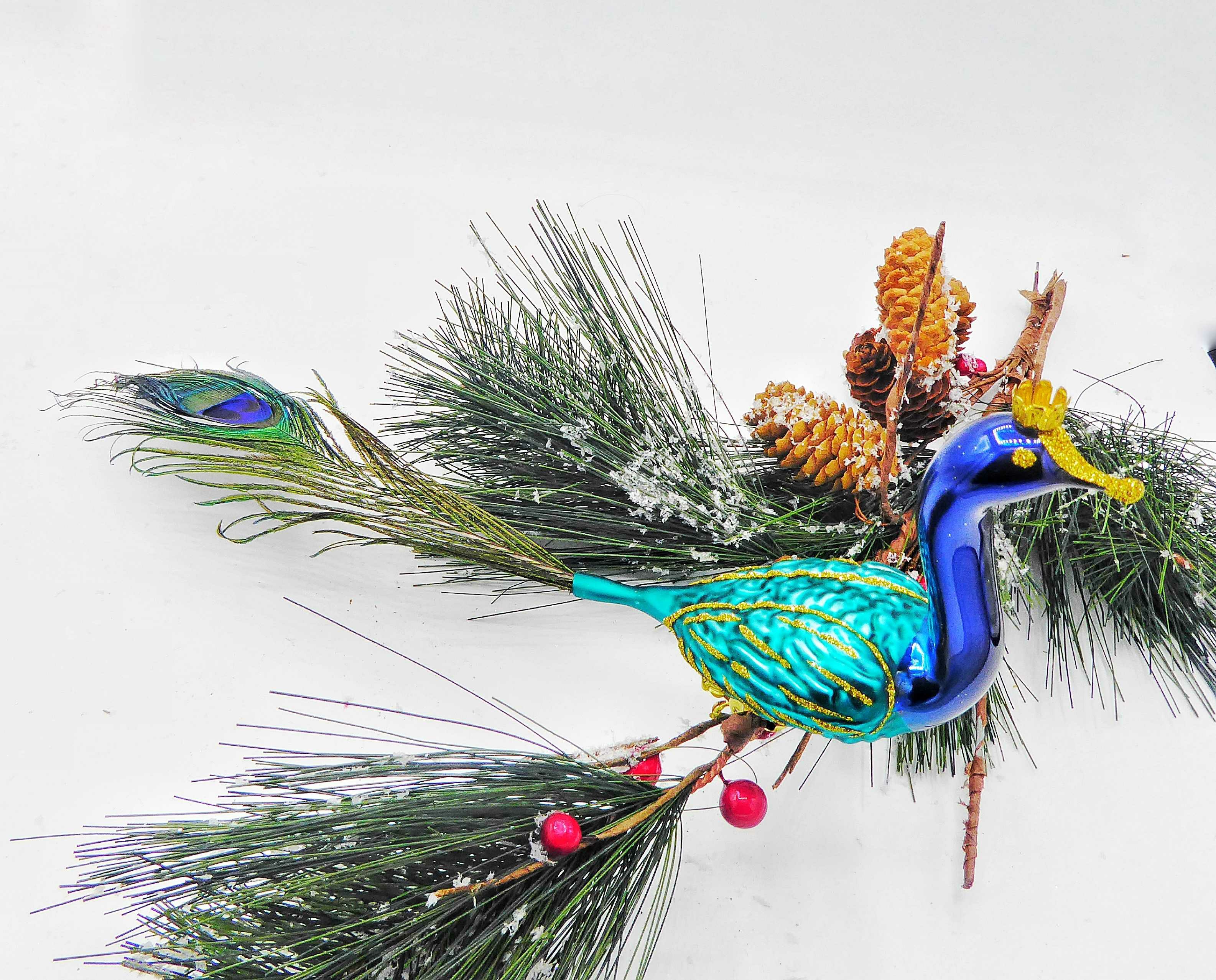 Christbaumschmuck Pfau groß blau mit Krönchen 